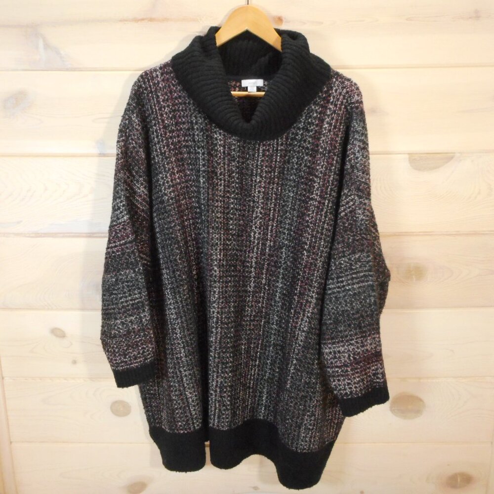 J. Jill PureJill Pullover Sweater One Size Cowl Neck Black Gray Cozy Comfy